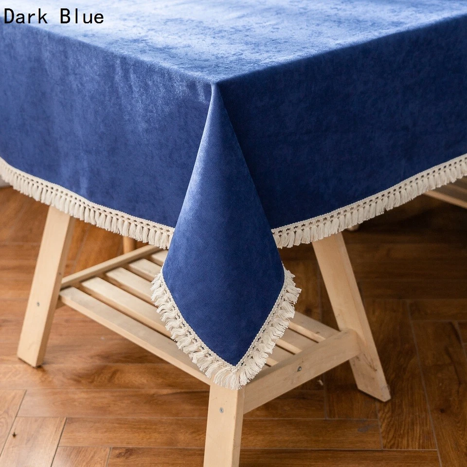 Plain Table Cloth With Tassels Home Kitchen Dining Table Covers Modern Rectangle - Image 1 of 4