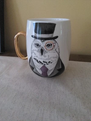 Pier 1 Imports Coffee Mug Dapper Owl Gold Handle - Image 1 of 4