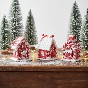 Christmas 3.75 Inch Red and White Candy Cane House Ornaments 3 Styles - Picture 1 of 6