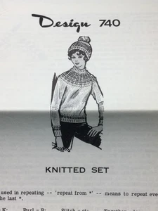 Vtg Mail Order Design 740 KNITTED SET SWEATER & HAT Pattern Original - Picture 1 of 2