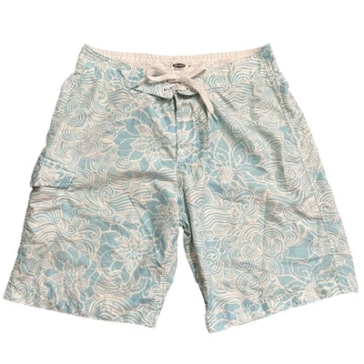 Bermuda de natação masculina Old Navy azul floral branca média M - Imagem 1 de 4