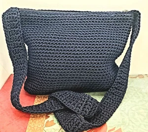 The Sak Handtasche klein dunkelblau gewebt gehäkelt nicht verstellbarer Riemen Schultertasche Reißverschluss - Bild 1 von 9