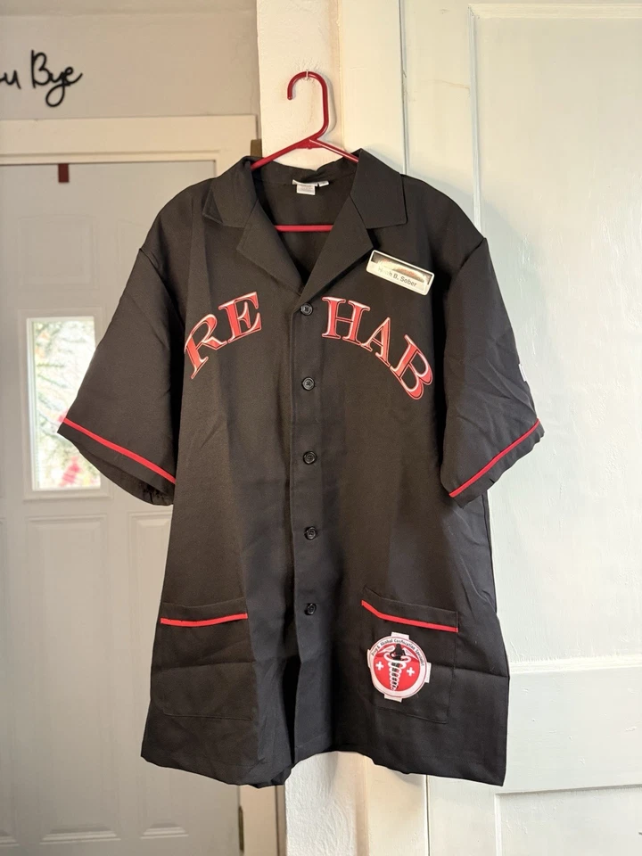 Mens DOCTOR REHAB Adult Black Dr Costume Shirt + Name Tag Large 42 44 Halloween - Image 1 of 4