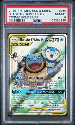 Blastoise & Piplup GX PSA 8 Alternate Full Art #215/236 Pokemon 2019 - Image 1 of 3