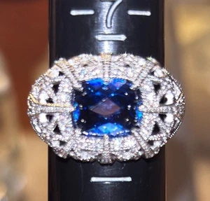 Zatos 925 STERLING SILVER Blue Sapphire cz Ring sz 8 Big 8.07g $140.99 Stamped - Picture 1 of 11