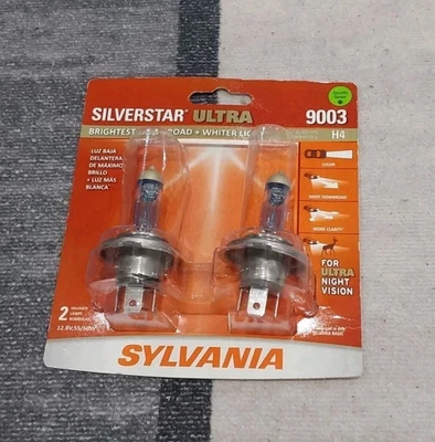 Sylvania 9003 Silverstar ULTRA NIGHT VISION Halogen Headlight Bulbs 2-Pack New Foto 1 de 4