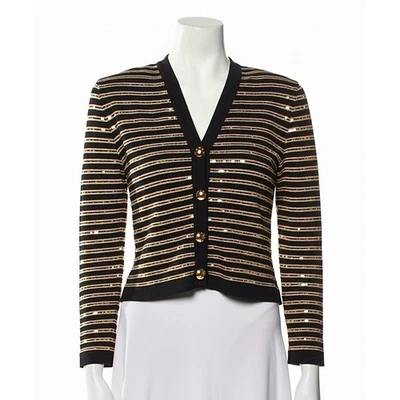 ST. JOHN Black & Gold Striped Copped Sequin Jacket Women's Size 2 - Image 1 of 4