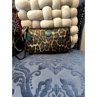 Coach Teal Blue Green Ocelot Leopard Print Wristlet - Image 1 of 4