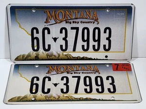 Montana License Plate Pair 6C-37993 Gallatin County Flat Big Sky Base 07/07 Tag - Picture 1 of 10
