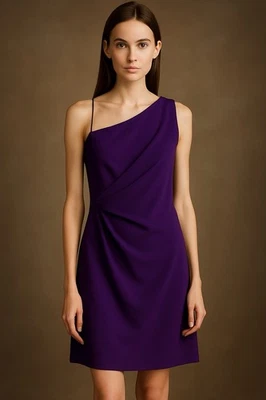 Vestido de Cóctel Piazza Sempione Lana Virgen Violeta Un Hombro EE. UU. 12 Foto 1 de 4