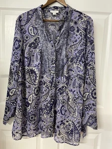 Charter Club Plus Size 20W Purple Paisley Top Blouse - Picture 1 of 5
