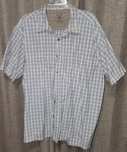 Arrow Men's XXL Button Up Shirt Short Sleeve Quick Dry Gray Blue Plaid Pockets - Picture 1 of 8
