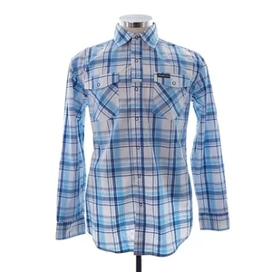 Wrangler Outdoor Sz M Mens Blue Plaid Long Sleeve Snap Cotton Blend Vented Shirt - Picture 1 of 12