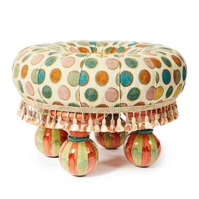 Brand New Mackenzie Childs Croquet Dots Ottoman - Image 1 of 4