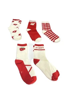 Lot of Cute Girls Socks Red White Plaid Floral Strawberry Pattern Brand New - Picture 1 of 10