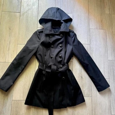 Black rivet trench coat in black - Image 1 of 4
