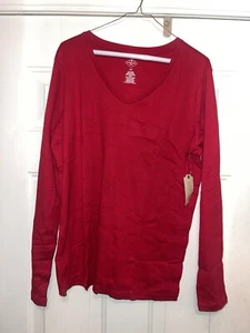 St. John's Bay scollo a V ~ manica lunga ~ top/t-shirt in cotone ~ rosso ~ XLT ~ NUOVO CON ETICHETTE (WTF33) Q4 - Foto 1 di 3