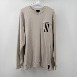 Adidas Men XL Long Sleeve Pullover Beige Crew Neck Pocket Cotton Blend Pocket - Picture 1 of 6
