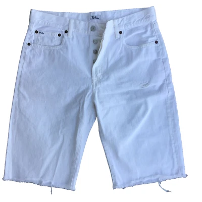 Ralph Lauren Women's SZ 29 White The Cate Bermuda Distressed Denim Shorts  - Image 1 of 4