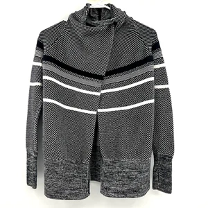 Ivivva Lululemon Girls Feeling Toasty Black White Textured Wrap Sweater Size 12 - Picture 1 of 6
