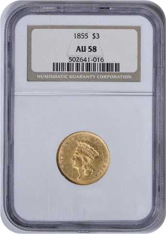 1855 $3 Gold AU58 NGC Cover