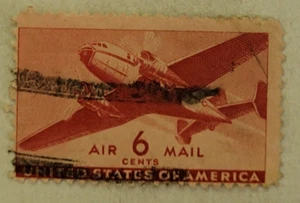 U.S. POSTAGE ~ AIR MAIL ~ Red 6 ¢ Stamp ~ Cancelled/Posted ~ c.1941 ~ Z06 - Picture 1 of 6