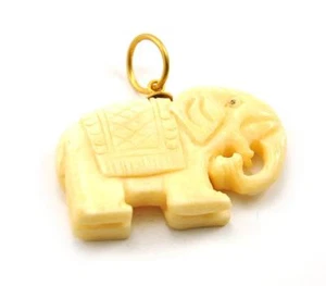 Vintage Oriental Bone Carved Bead Hand Carved Charm Pendant Elephant Lucky - Picture 1 of 2