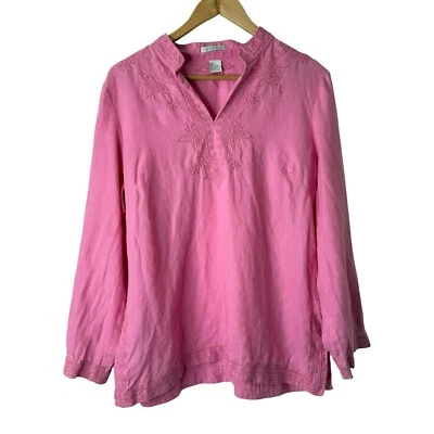 Top túnica Tweeds para mujer talla L 100 % lino bordado Barbie rosa coqueta Foto 1 de 4