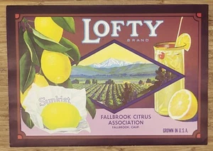 Label California Fallbrook Citrus Lemons Lofty Brand - Picture 1 of 1