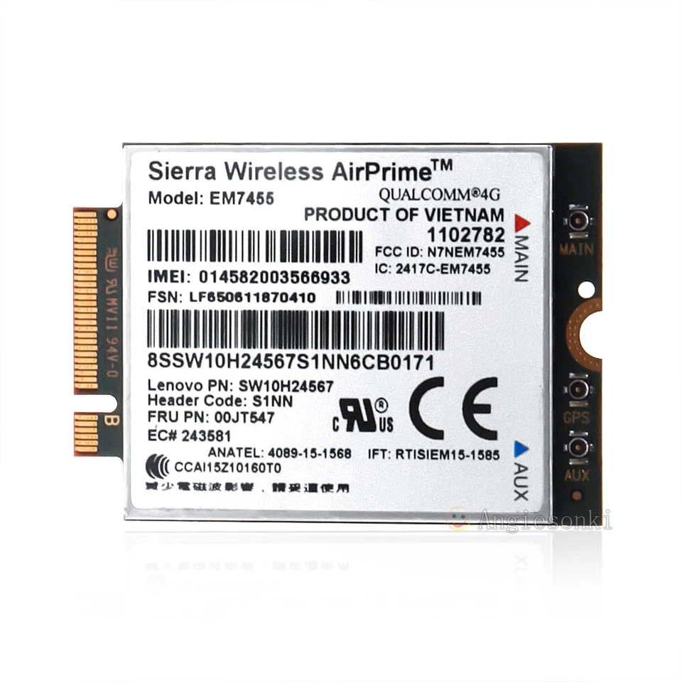 Thinkpad T460 X260 T560 P50 FRU 00JT547  EM7455 4G LTE Module WWAN NGFF Card - Image 1 of 4