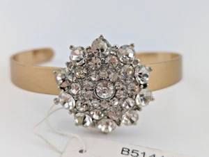 BRASS & SILVERTONE CRYSTAL STARBURST CUFF C Bangle Bracelet Rhinestone R4 - Picture 1 of 4