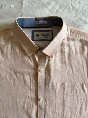 Camisa Penguin Munsingwear Slim L Abotonada Manga Corta Informal Rosa Pálido/Melocotón Foto 1 de 4