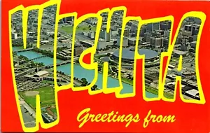 Postal de colección carta grande saludos Wichita Kansas KS sin usar - Imagen 1 de 3