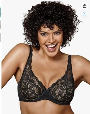 Playtex Love My Curves Lift Black Lace Plunge Neck Underwire Bra Womens Sz 38C - Image 1 of 4