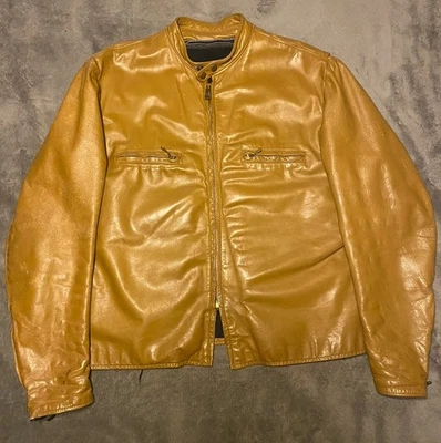 VTG 1960s Large 48 Brooks Leather Sportswear Tan Brown Cafe Racer Jacket Talon - Image 1 of 4