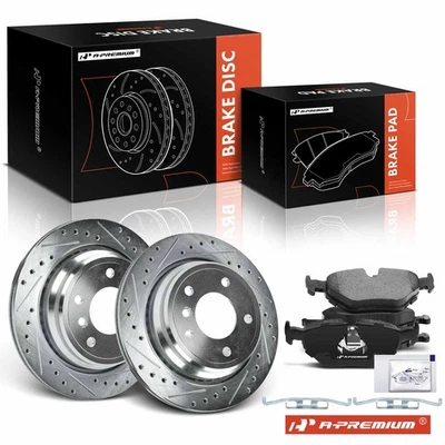 A-Premium Rear Side Drilled Brake Rotors & Brake Pad for BMW 525i 2001-2003 528i - Image 1 of 4