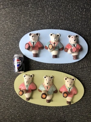 2 X Wall Mounted Coat Hanger Hooks Teddy Bear Colourful Childrens Decorative - Image 1 of 4