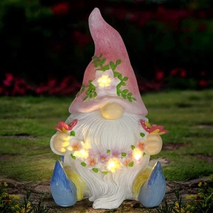 Garden Gnome Statue,Resin Gnome Figurine Holding Butterfly with Solar LED Lig... - Picture 1 of 6