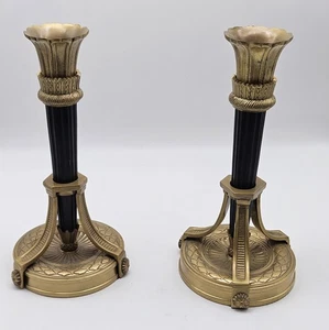French Louis XVI Empire Gilt Bronze/Brass Candle Holders Heavy Pair Art Nouveau - Picture 1 of 12