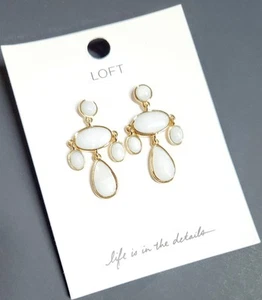 Loft Stone Chandelier Dangle Earring in White Multi-Color Goldtone New with Tags - Picture 1 of 13