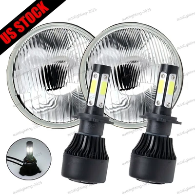 Faro Redondo VIDRIO LED 7 Pulgadas, ASPECTO CLÁSICO ORIGINAL Conversión Par Cromo Foto 1 de 4