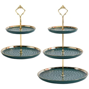 Juego de 2 bandejas para servir de cerámica con soporte para cupcakes de porcelana con... - Imagen 1 de 8