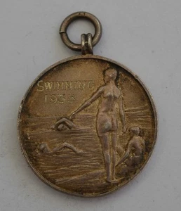 Sello de medalla llavero de plata esterlina de natación 1938 - Imagen 1 de 2