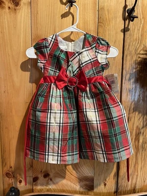 VESTIDO DE FIESTA BONNIE JEAN BRILLANTE A CUADROS MANGAS GORRA TALLA 4 NUEVO CON ETIQUETAS PRECIO DE VENTA SUGERIDO POR EL FABRICANTE $55 Foto 1 de 4