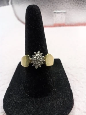  Gold over Sterling  Silver Ring with Synthetic Diamond Cluster In Center - Image 1 of 4