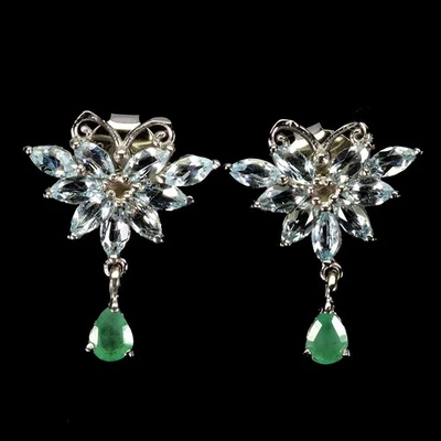 925 Sterlingsilber Ohrringe Birne Smaragd 4x3mm Sky Blau Topas Edelstein Schmuck - Bild 1 von 4