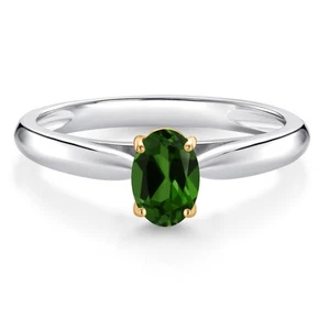 0.55 Ct  Green Chrome Diopside 925 Silver and 10K Yellow Gold Solitaire - Picture 1 of 4