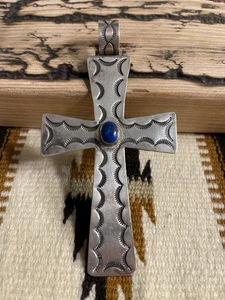 RIESIGES Raymond "Ray" Delgarito Navajo Silber & Lapis gestempelt Kreuz VINTAGE Schönheit - Bild 1 von 8