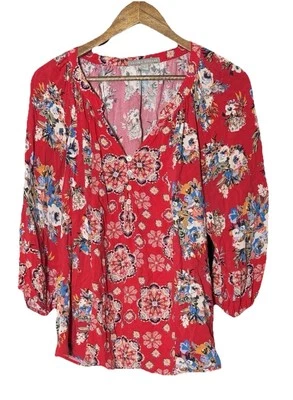 Blusa Valerie Steven Roja Floral Multicolor Cottage Manga Globo Boho L Foto 1 de 4