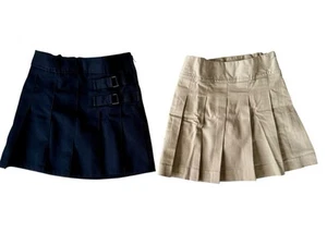 Uniform Skorts Pleated Khaki Navy Blue Zipper Buckles Adjustable Buttons Soft - Picture 1 of 12